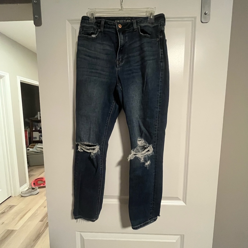 American Eagle Outfitters Women's Ripped Blue Mom Jeans
